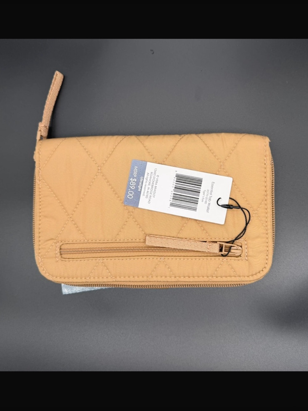 Vera Bradley essential tab wallet Quilted Zip-Around Travel Wallet in Tan NEW